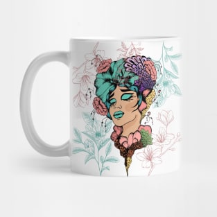 Aesthetic Summer Flower Girl | Pretty Floral Woman Art | Botanical Nature Theme | Floral Designs | Summer Gifts | Gifts for Nature Lovers Mug